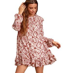 Free People These Dreams Tea Combo Pleated Long Sleeve Mini Dress